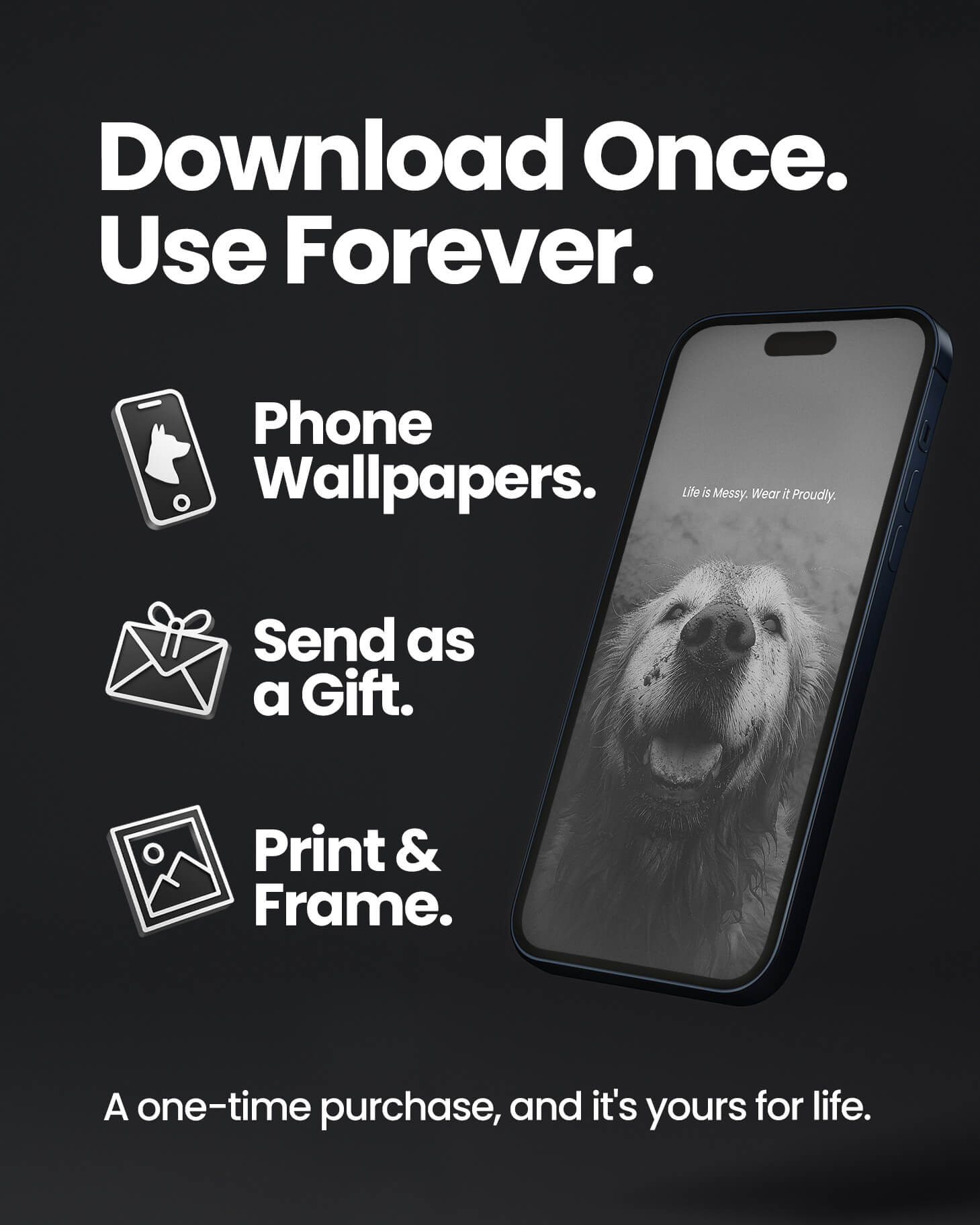 dog, dog art, dog mom, dog dad, gift for dog mom, gift for dog dad, golden retriever, golden retriever art, black and white art, dog wall art, inspirational dog quote, meaningful dog gift, pet lover gift, muddy dog, smiling dog, dog photography print, motivational dog poster, dog decor, dog lover wall art