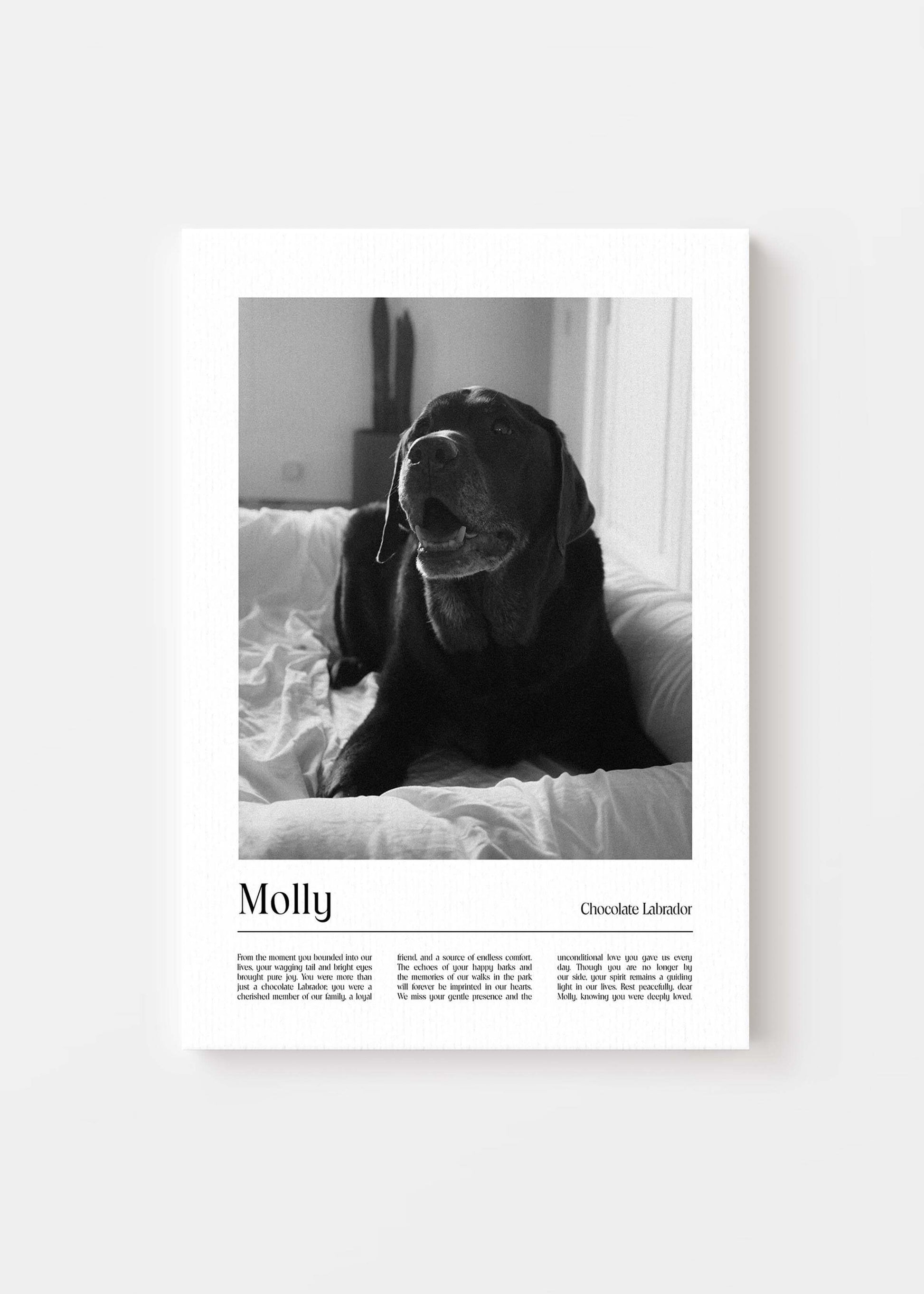 dog memorial pet art canvas in black and white