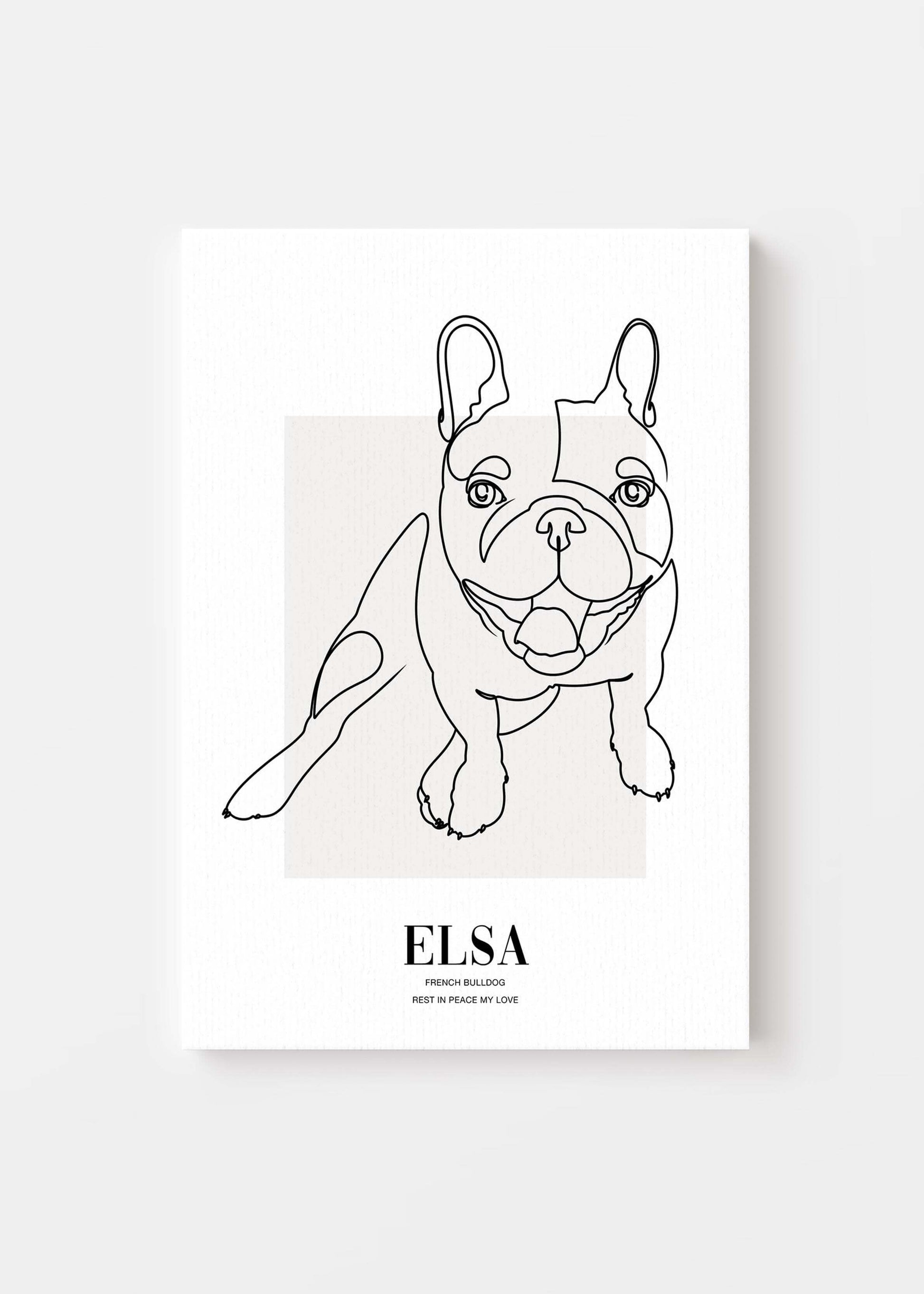 dog memorial line drawn pet art on canvas.