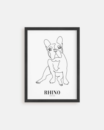 custom dog drawing line art in living room by vogue paws who specialize in personalized pet portraits for the home and gift ideas like pet memorial tribute art or dog mom and dog dad pet parent gift ideas.