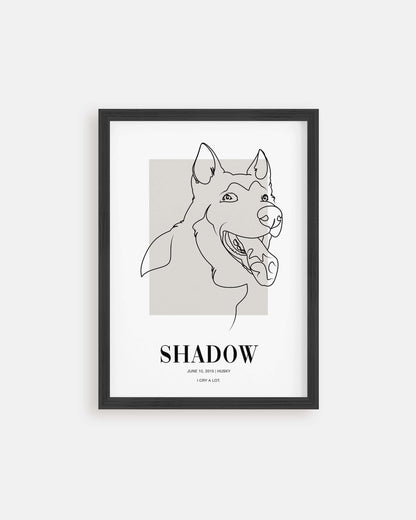 custom dog drawing line art in living room by vogue paws who specialize in personalized pet portraits for the home and gift ideas like pet memorial tribute art or dog mom and dog dad pet parent gift ideas.