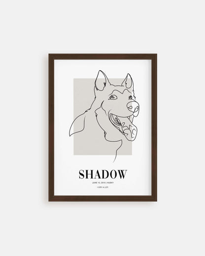 custom dog drawing line art in living room by vogue paws who specialize in personalized pet portraits for the home and gift ideas like pet memorial tribute art or dog mom and dog dad pet parent gift ideas.