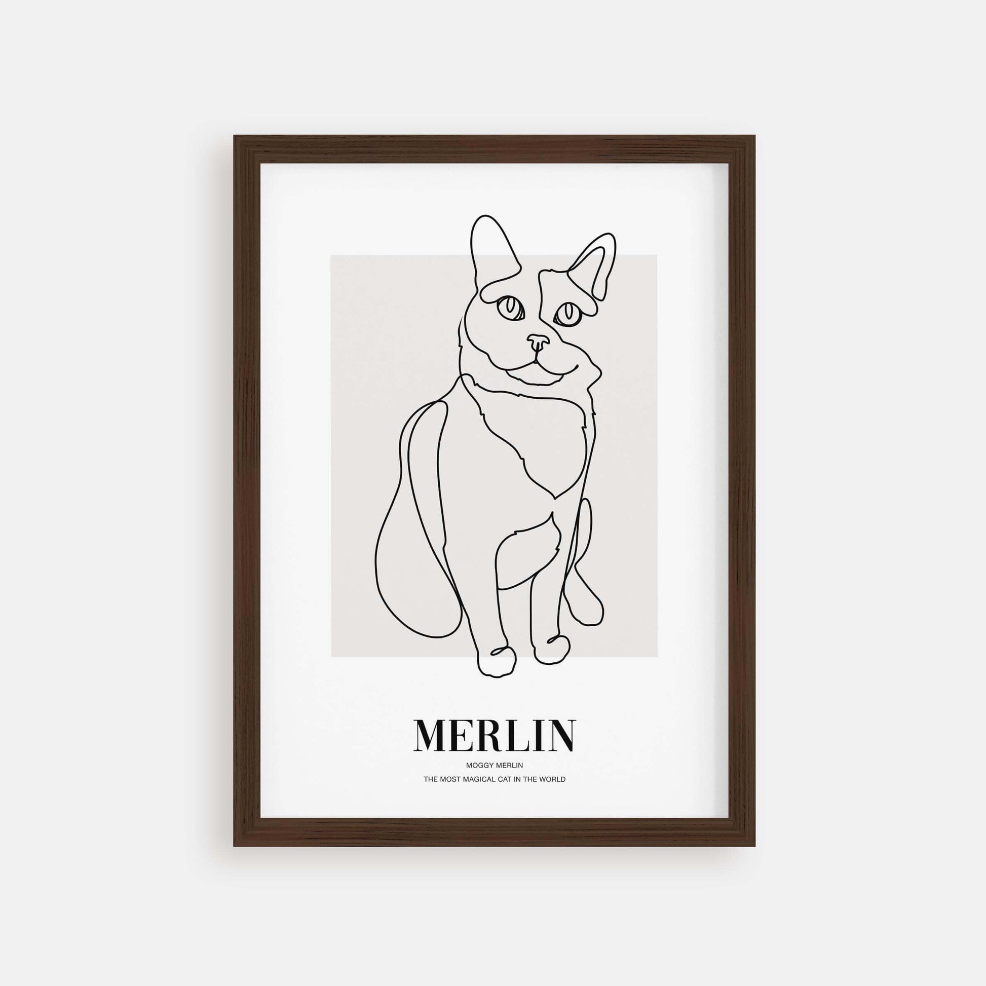 Personalized cat portrait in a picture frame with custom details, featuring a custom photo of a beloved feline. Ideal for custom pet portraits, this artwork serves as a beautiful cat memorial gift or personal pet art for the home. Perfect for custom pet frames, personalized pet portrait art, and custom cat artwork.