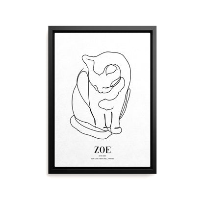 Personalized line drawn cat portrait on canvas with custom details, featuring a custom photo of a beloved feline. Ideal for custom pet portraits, this artwork serves as a beautiful cat memorial gift or personal pet art for the home. Perfect for custom pet canvas, personalized pet portrait art, and custom cat artwork.