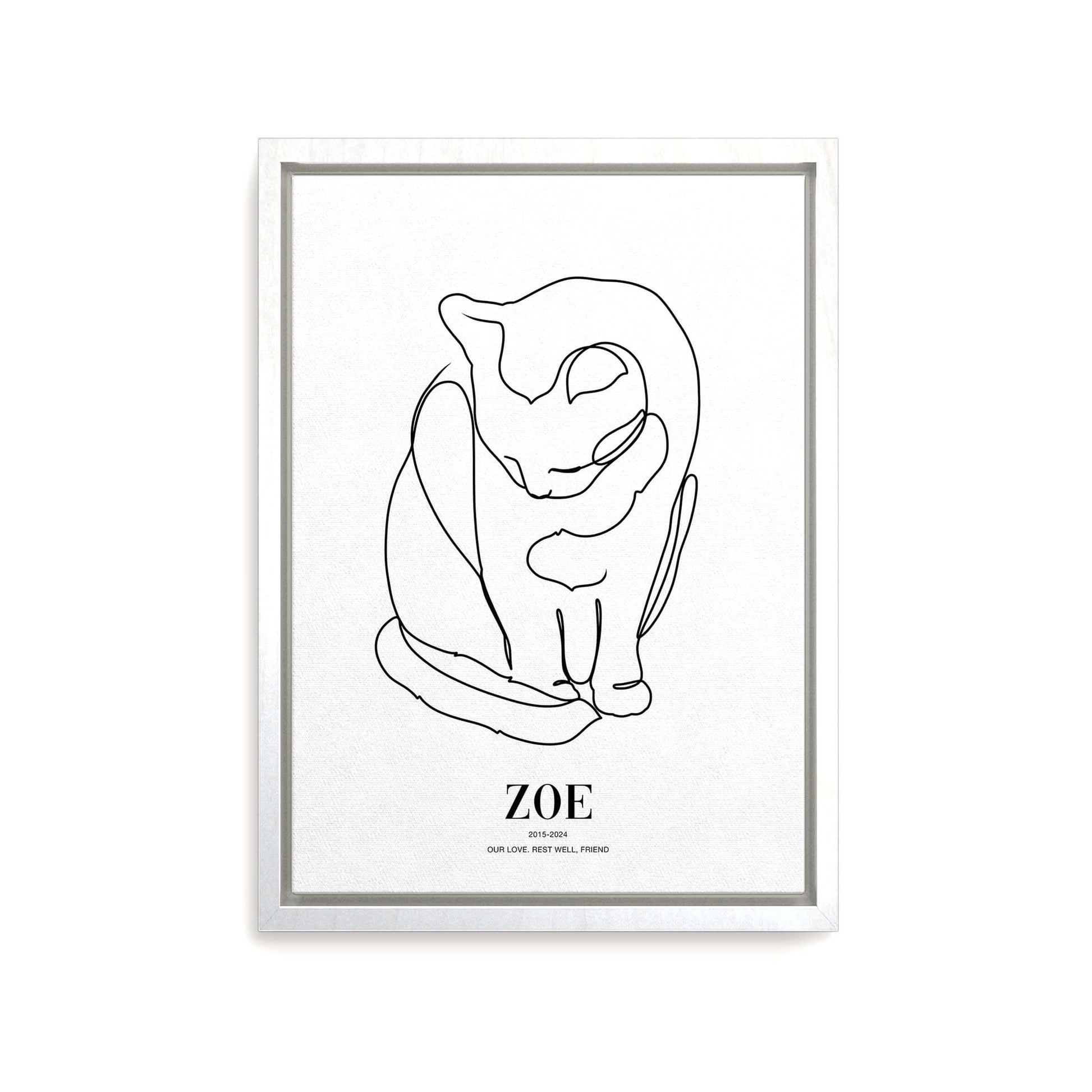 Personalized line drawn cat portrait on canvas with custom details, featuring a custom photo of a beloved feline. Ideal for custom pet portraits, this artwork serves as a beautiful cat memorial gift or personal pet art for the home. Perfect for custom pet canvas, personalized pet portrait art, and custom cat artwork.