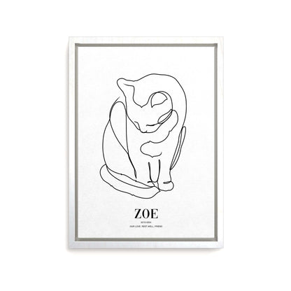 Personalized line drawn cat portrait on canvas with custom details, featuring a custom photo of a beloved feline. Ideal for custom pet portraits, this artwork serves as a beautiful cat memorial gift or personal pet art for the home. Perfect for custom pet canvas, personalized pet portrait art, and custom cat artwork.