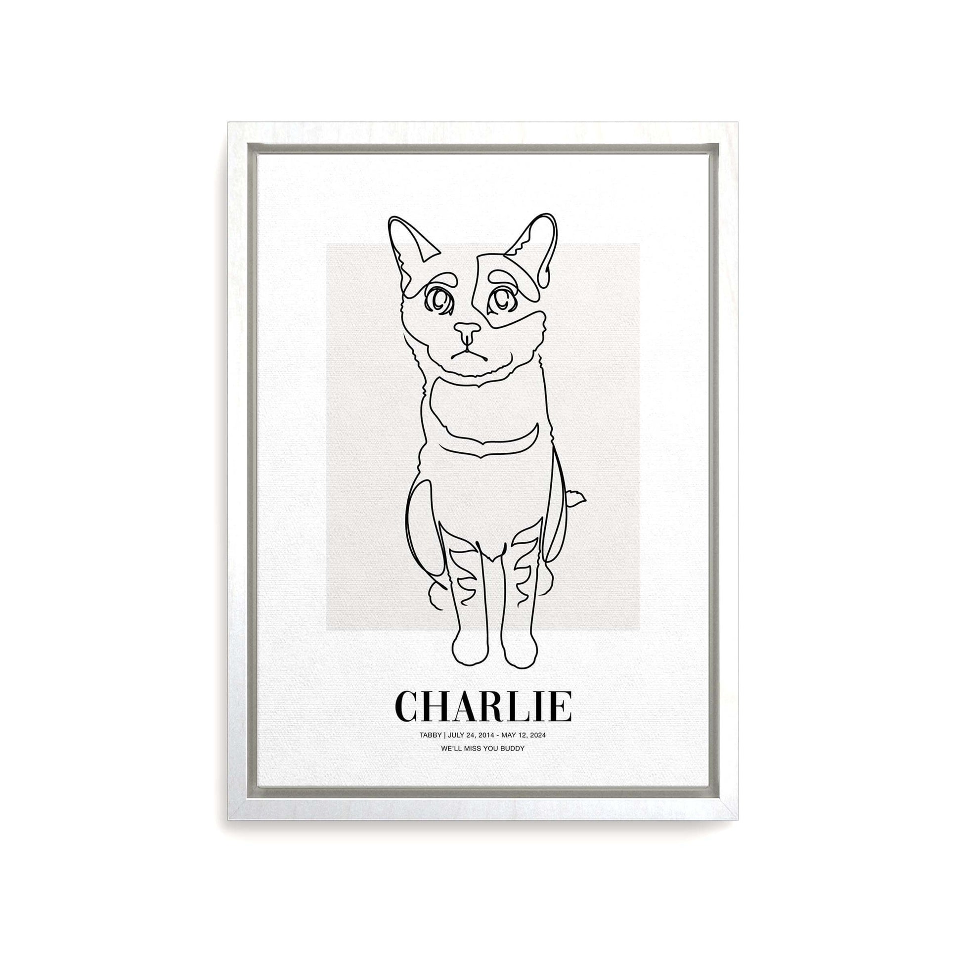 Personalized cat portrait on canvas with custom details, featuring a custom photo of a beloved feline. Ideal for custom pet portraits, this artwork serves as a beautiful cat memorial gift or personal pet art for the home. Perfect for custom pet canvas, personalized pet portrait art, and custom cat artwork.