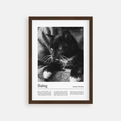 Personalized cat portrait in a picture frame with custom details, featuring a custom photo of a beloved feline. Ideal for custom pet portraits, this artwork serves as a beautiful cat memorial gift or personal pet art for the home. Perfect for custom pet frames, personalized pet portrait art, and custom cat artwork.