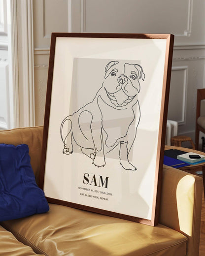 custom dog drawing line art in living room by vogue paws who specialize in personalized pet portraits for the home and gift ideas like pet memorial tribute art or dog mom and dog dad pet parent gift ideas.