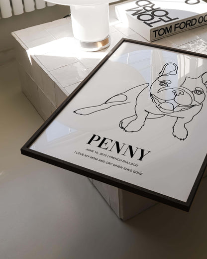 custom dog drawing line art in living room by vogue paws who specialize in personalized pet portraits for the home and gift ideas like pet memorial tribute art or dog mom and dog dad pet parent gift ideas.