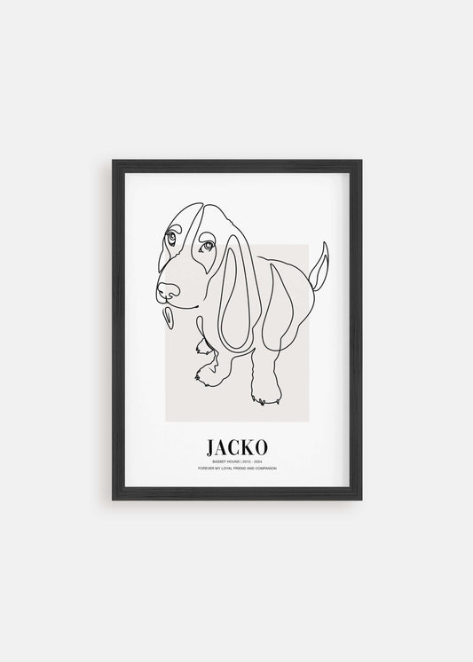 dog memorial pet art line drawing in black frame