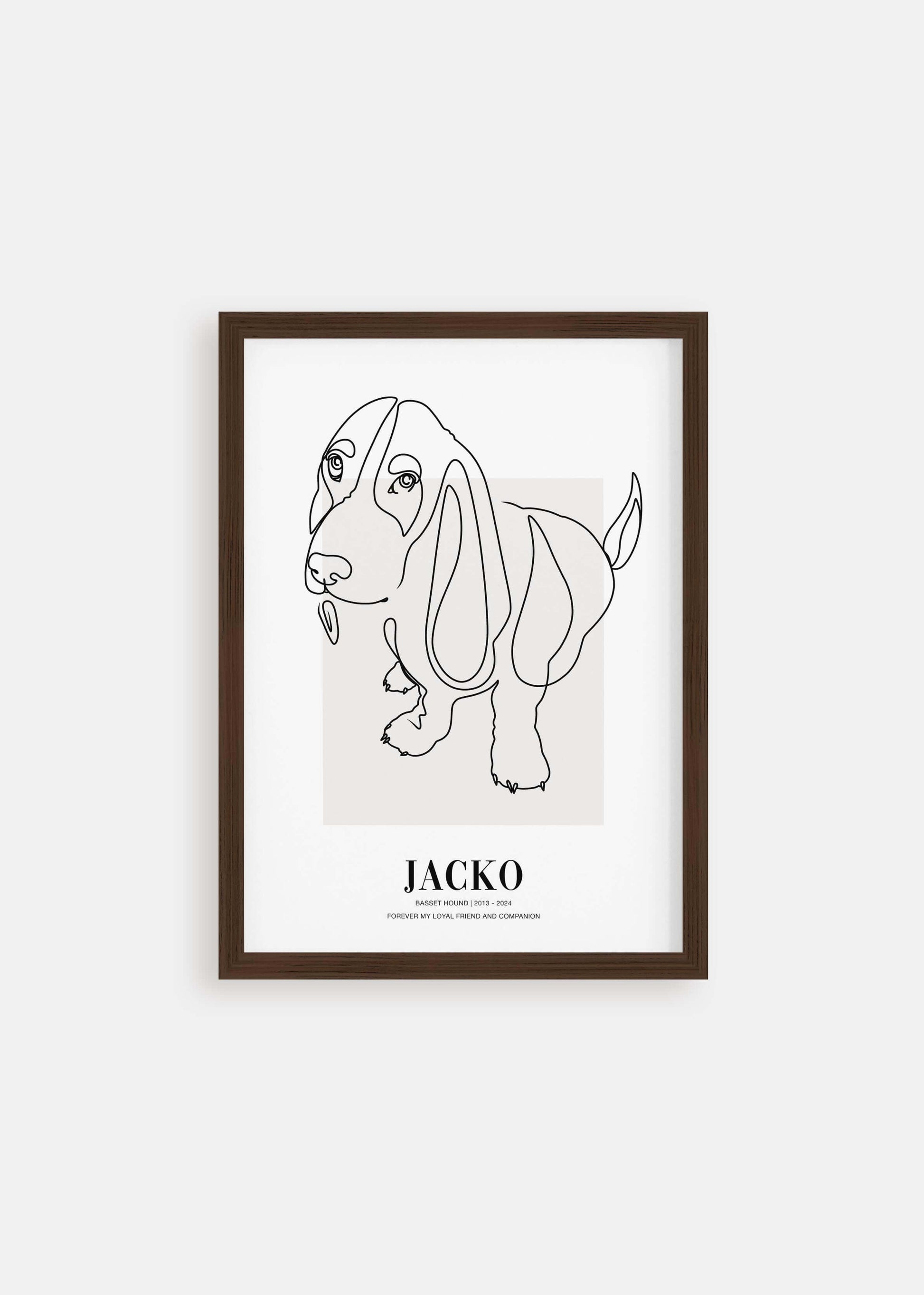 dog memorial pet art line drawing in walnut frame