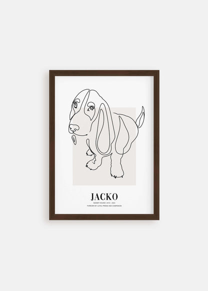 dog memorial pet art line drawing in walnut frame