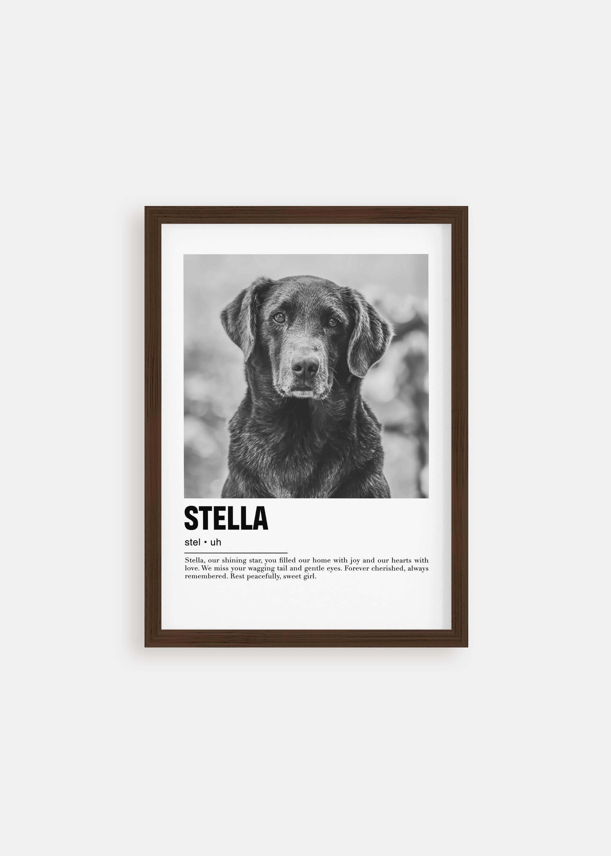 pet art memorial poster with walnut frame
