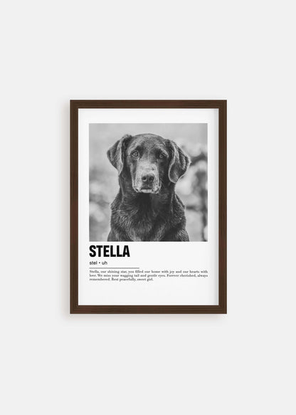 pet art memorial poster with walnut frame