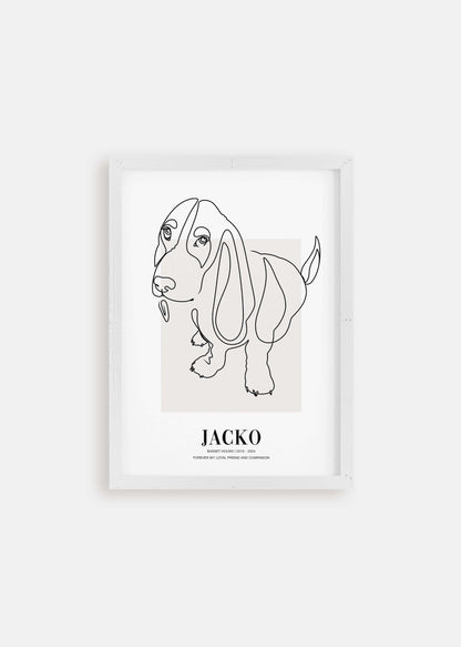 dog memorial pet art line drawing in white frame