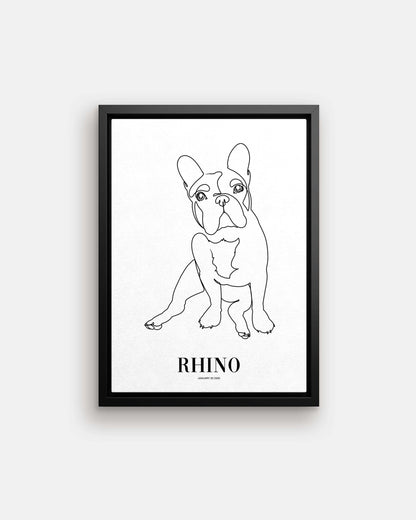 french bulldog print line drawing custom art on canvas and mounted on wall of contemporary home decor living space creating a unique custom gift idea for dog mom and dog dad pet parents made by vogue paws personalized pet portrait dog art