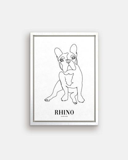 french bulldog print line drawing custom art on canvas and mounted on wall of contemporary home decor living space creating a unique custom gift idea for dog mom and dog dad pet parents made by vogue paws personalized pet portrait dog art