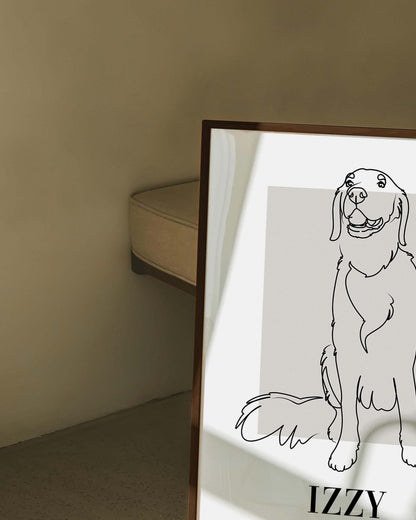 custom dog drawing line art in living room by vogue paws who specialize in personalized pet portraits for the home and gift ideas like pet memorial tribute art or dog mom and dog dad pet parent gift ideas.