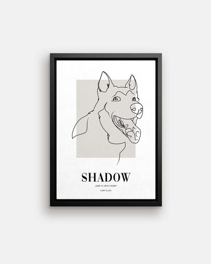 custom line drawn dog portrait printed on canvas and mounted in a unique home decor as a gift for a dog mom or dog dad pet parent made by vogue paws who specialize in personalized pet portrait gifts