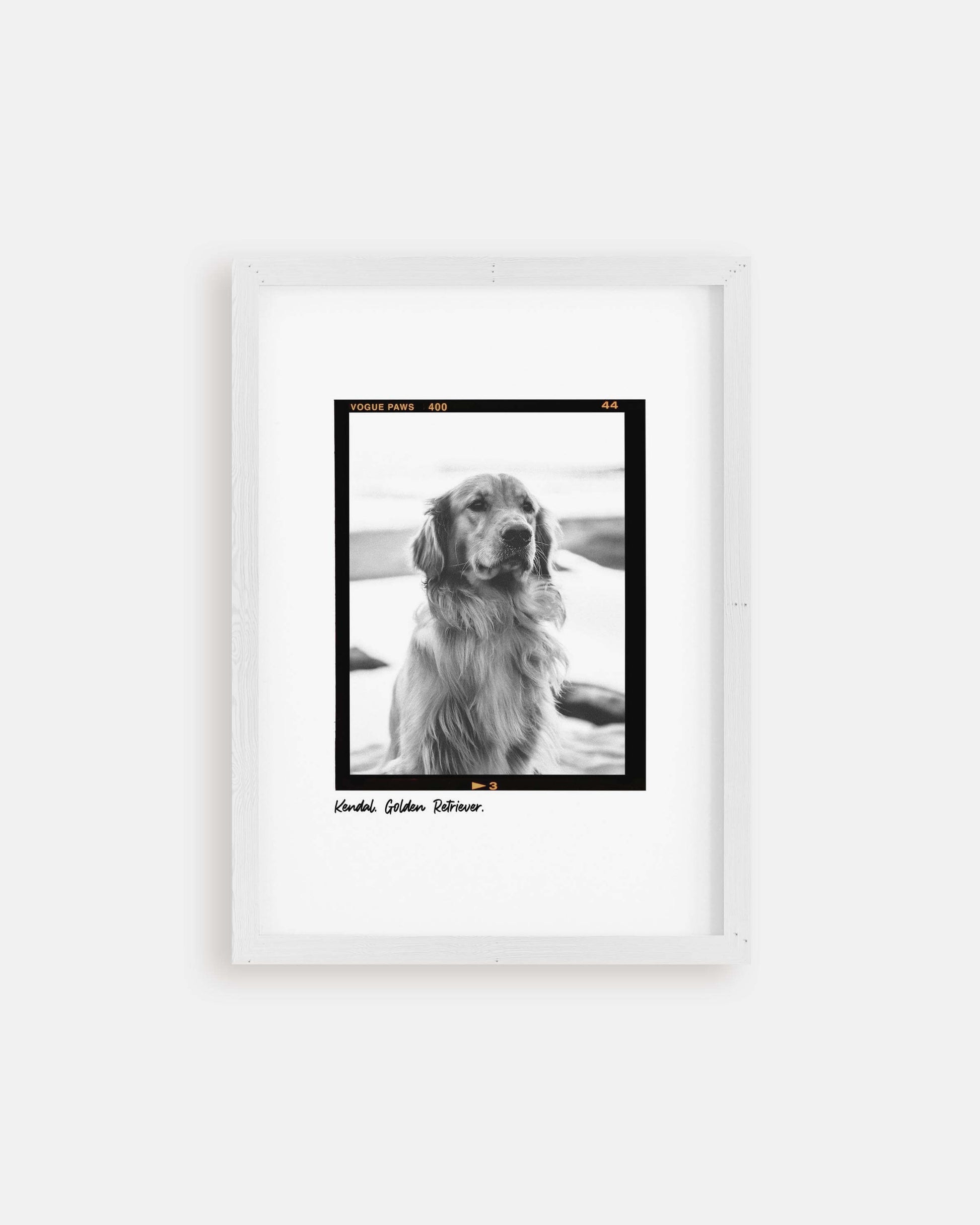 Black and white art dog photo custom fine art pet portrait in film negative vintage art style made by vogue paws creators of the best pet portrait art gifts for dog mom and dog dad pet parents and pet lovers or sympathy gift pet memorial ideas