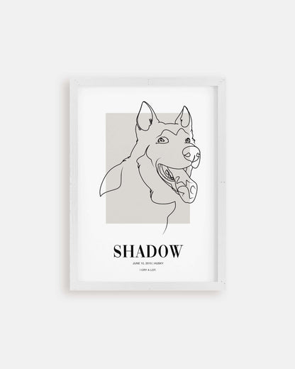 custom dog drawing line art in living room by vogue paws who specialize in personalized pet portraits for the home and gift ideas like pet memorial tribute art or dog mom and dog dad pet parent gift ideas.